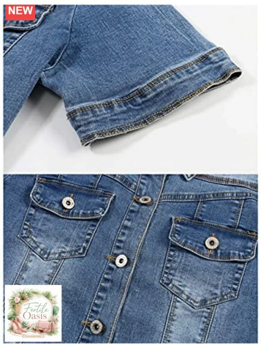 Womens Crop Denim Trucker Jacket Short Sleeve Summer Jean Coat